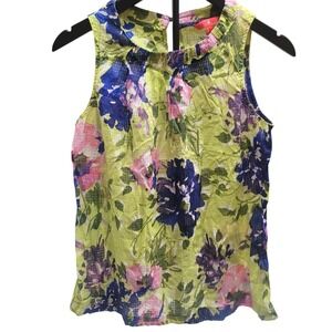 Ivanka Trump Floral Print Sleeveless Ruffle Neck Top Women Size M